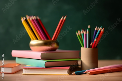 Back to school concept, stationary on the desk. High quality photo