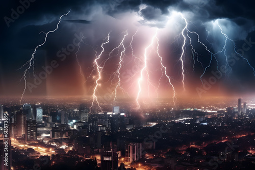 Lightning storm over city ai generated art