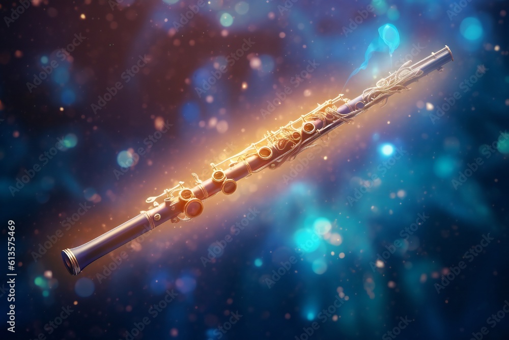 Flute meditation abstract magic with small dust lights Generative AI Flute meditation abstract magic with small dust lights Generative AI