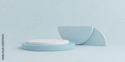 Foto Product Podium - Two White & Blue Stacked Podiums, Blue Background