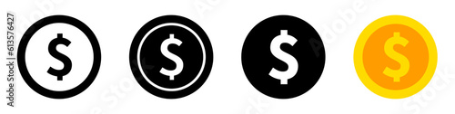Dollar coin icons set. US Dollars money symbol - stock vector.