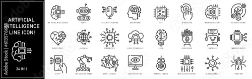 Artificial intelligence icons. Set of brain, robot, ai, head line icon