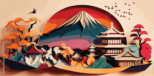 japan travel concept background painting with mt fuji photo