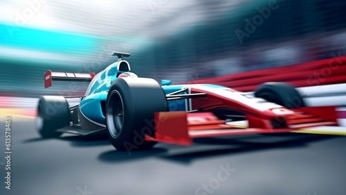 As the racer approaches the finish line, the background becomes blurry.Generative AI © Satawat