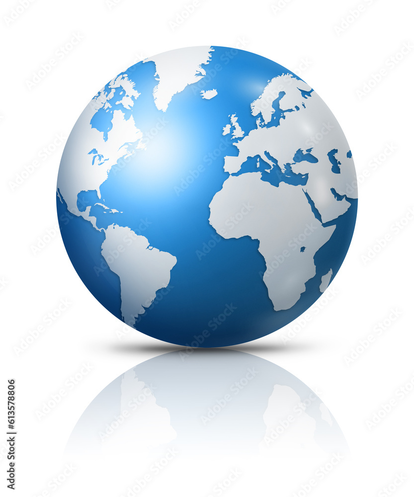 Blue earth globe isolated on white background