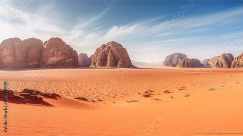 Desert Symphony, A Captivating Vista of Mountains and Red Sands. Generative AI