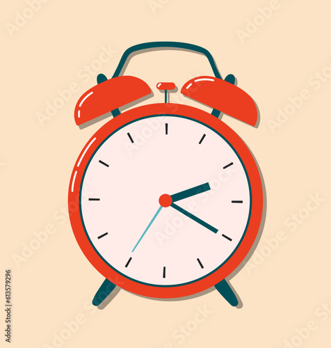 Alarm clock flat cartoon style icon illustration. Trendy front view illustration. Back to school concept. Modern cartoon hand drawn object design for web, card, banner.