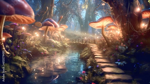 Christmas forest full of magic and fantastic creatures like fairies, elves and magical animals, Generative AI