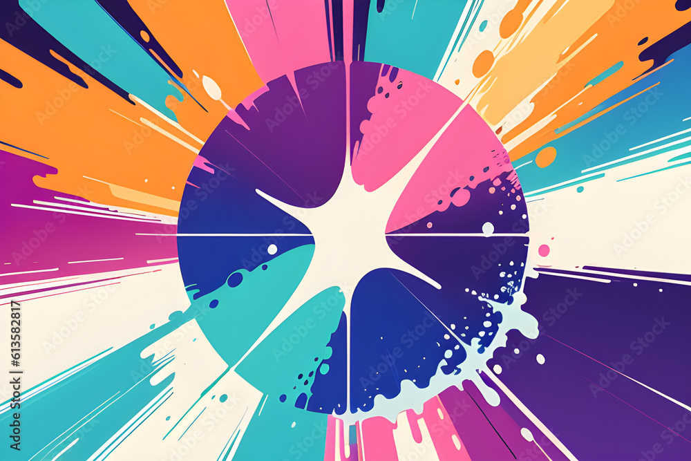 Fototapeta premium Splash of colorful paint, retro illustration. Generative AI