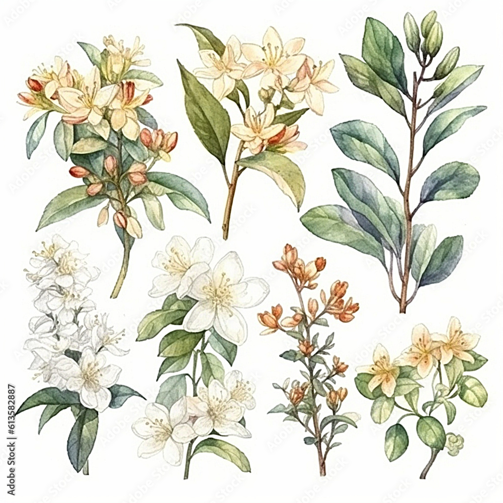 Obraz premium Collection of watercolor Abelia