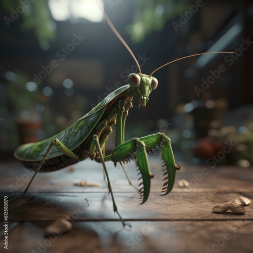 praying mantis on the ground created by generative ai