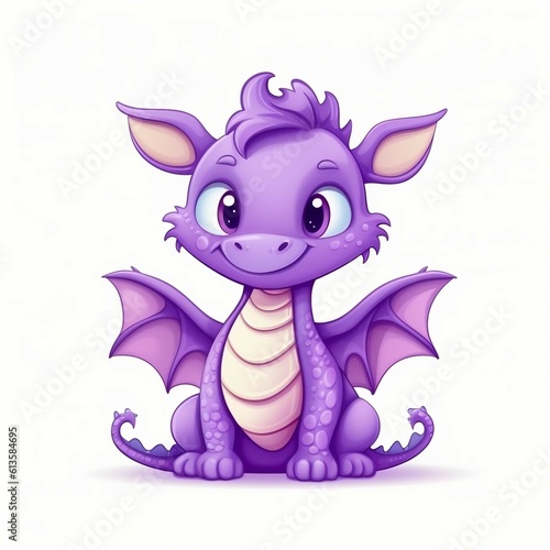 Cute purple cartoon dragon. Symbol of 2024 new year.  Created with Generative AI technology 
