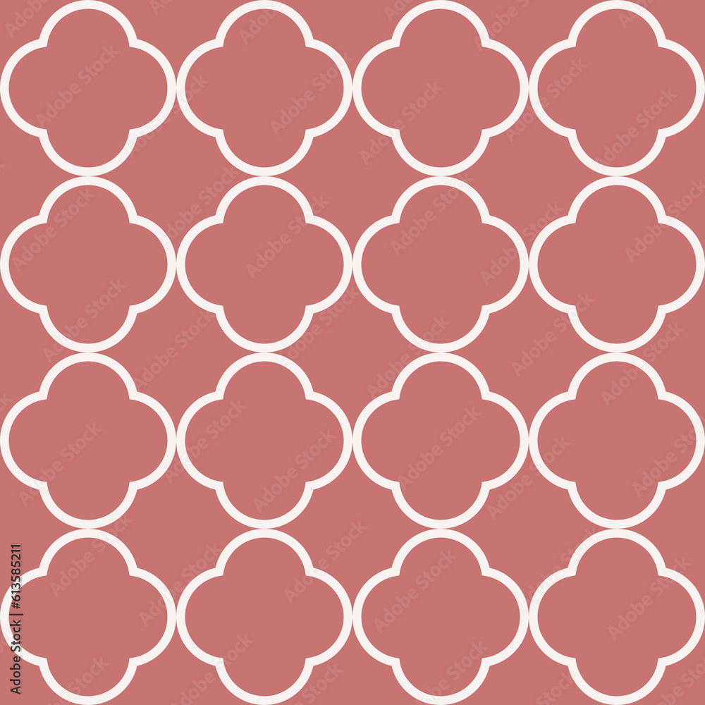 Moroccan Lattice Seamless Pattern in White and Pink. Modern Elegant Backgrounds. Classic Quatrefoil Trellis Ornament.