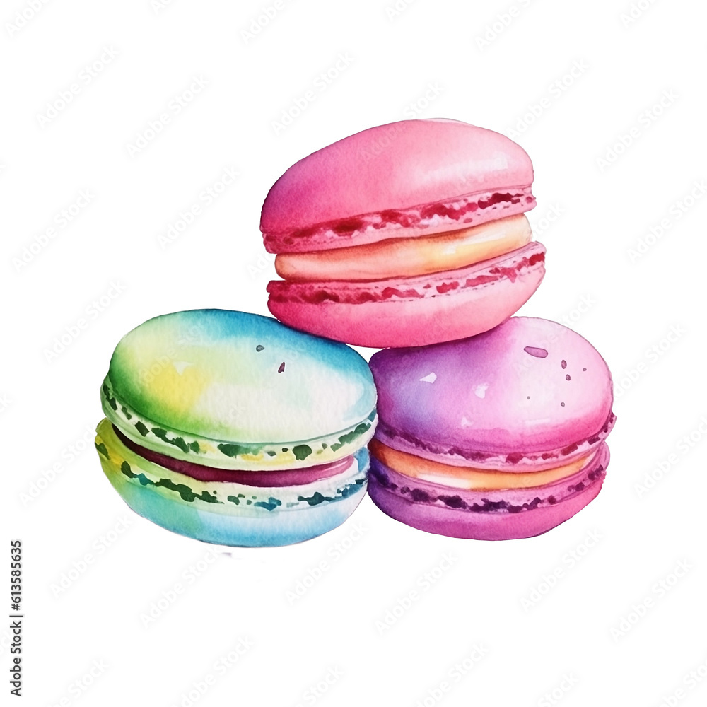 Fototapeta premium Water color Macaroon png clip art AI generate no background