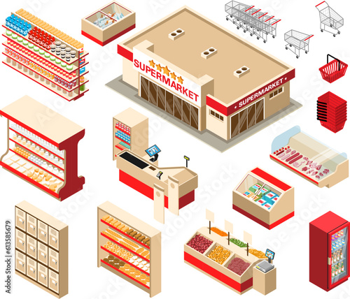 Supermarket Interior Isometric Set