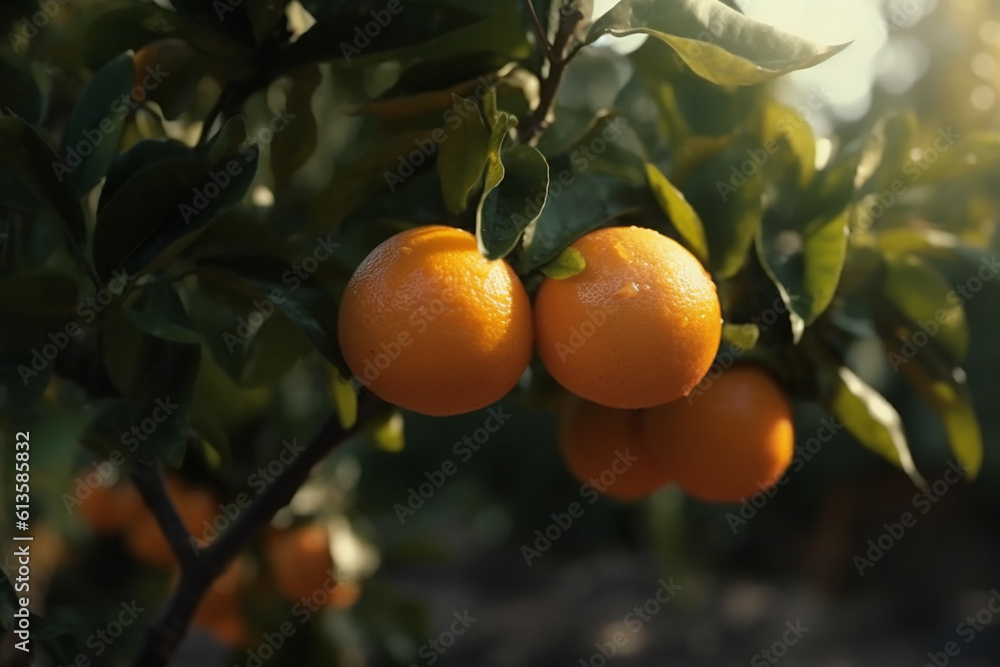 Ripe Oranges Hanging On Tree generative AI technology