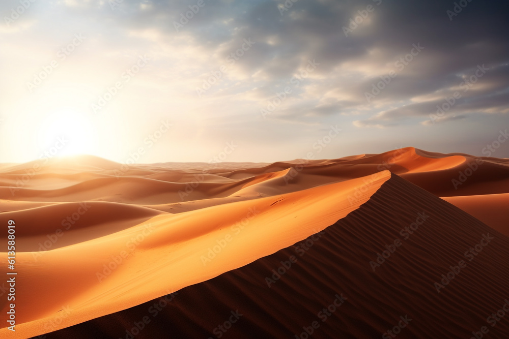 Desert sand dune landscape with sunlight Generative AI