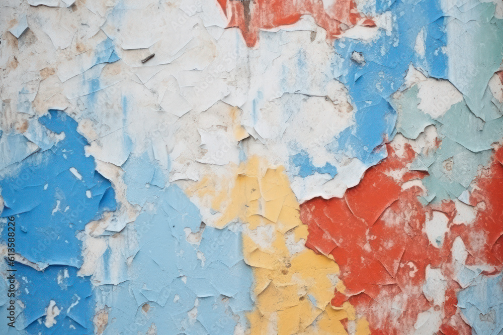 Close-up of an old painted wall with peeling paint