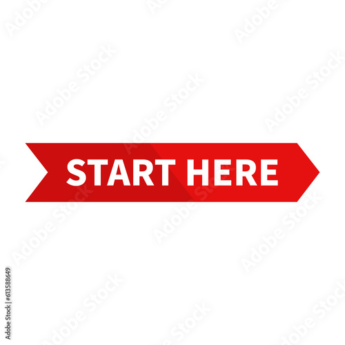 Start Here In Red Color And Right Arrow Rectangle Shape For Advertisement
