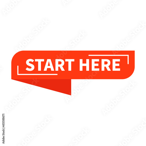 Start Here In Orange Color And Rectangle Ribbon Shape With White Line For Promotion
