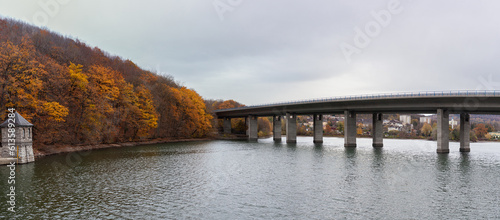 Panoramic view of the bridge over the Seilersee lake in Iserlohn, Germany photo