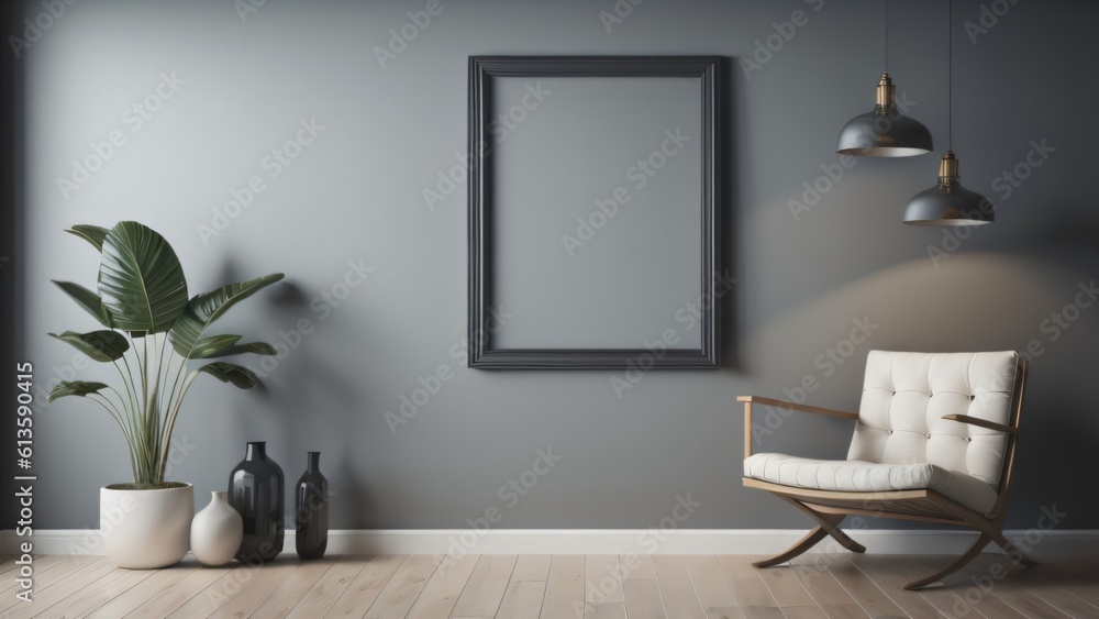 The interior has a armchair on empty wall background. Generative ai The interior has a armchair on empty wall background. Generative ai