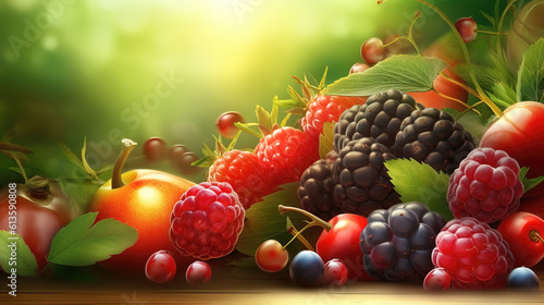 realistic inspired modern illustration of berries and fruits  ai generated image