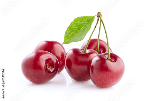 Sweet cherries in closeup on white background