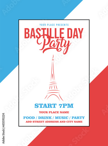 Bastille day celebration flyer poster or social media post template design