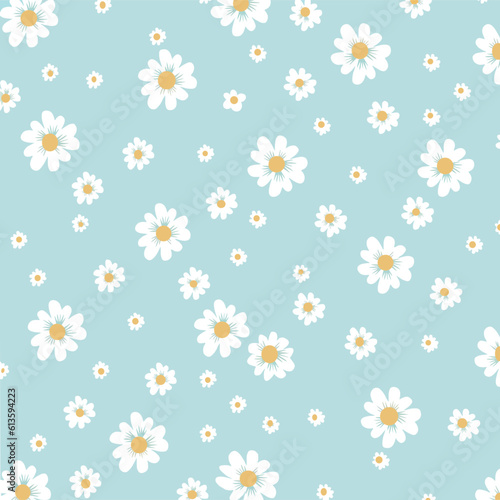 Vector background - field daisies SVG. White daisies on a blue background