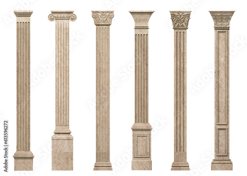 Fotografie, Obraz 3d illustration. Set of vintage classic marble columns pillars