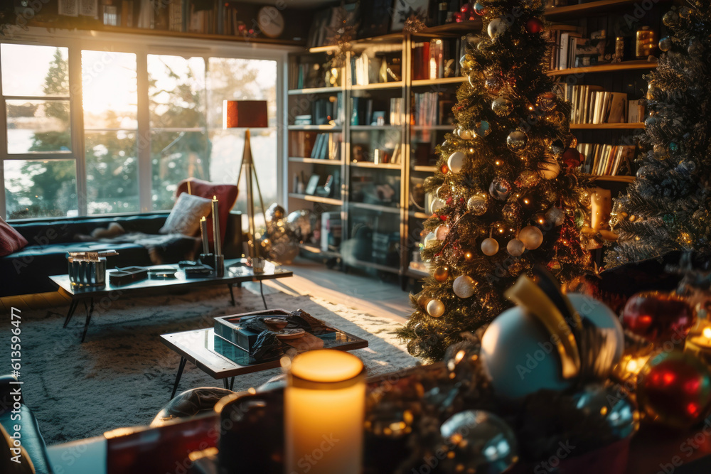 Christmas decoration in living room interior