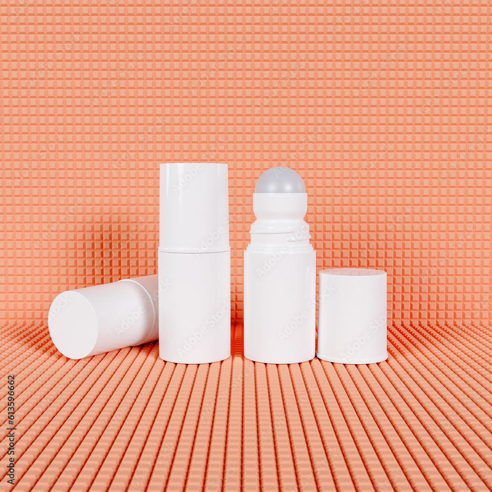A striking photo showcasing a 3D mockup of a deodorant bottle A striking photo showcasing a 3D mockup of a deodorant bottle
