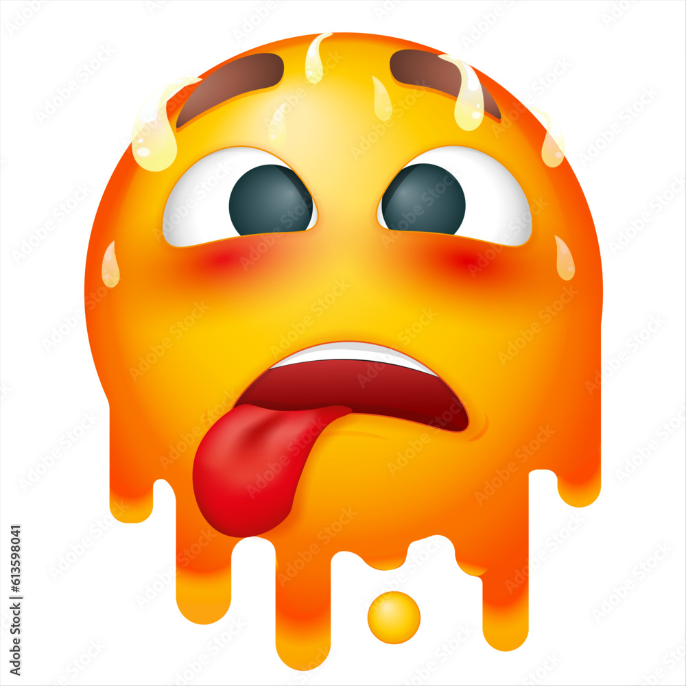 Melting emoji on white background. Vector burning emoji. Glowing yellow