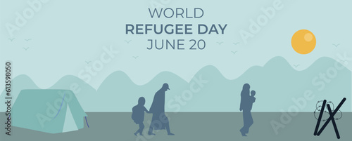 World Refugee Day horizontal banner template vector illustration.