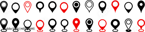 Location icons set.Map pin icons.Simple outline location symbol.Pin place marker.GPS location sign.