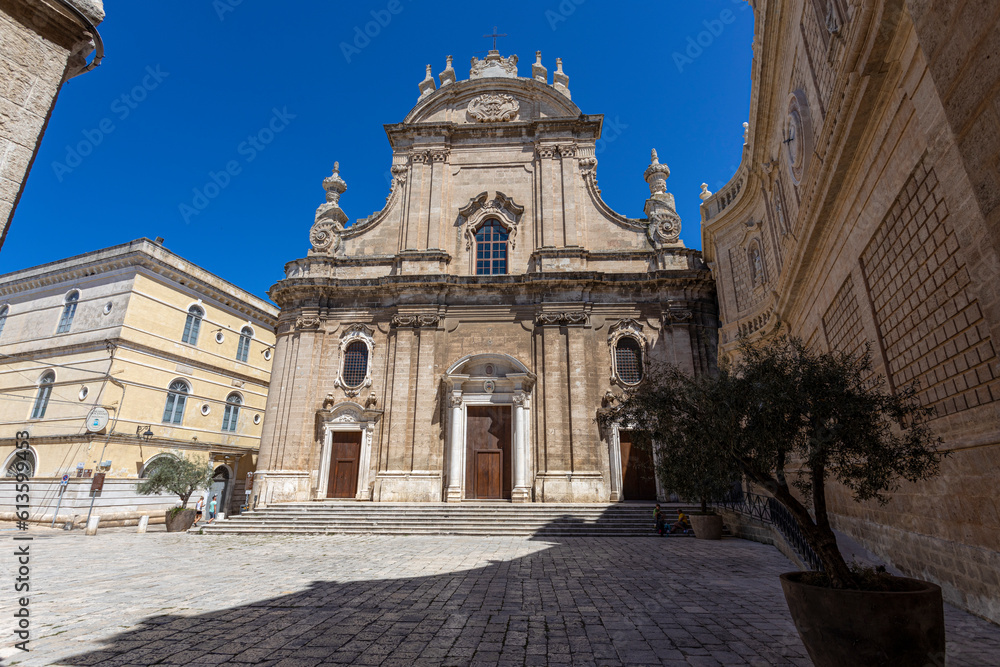 MONOPOLI, ITALY, JULY 11, 2022 - Monopoli's Cathedral known as Most Holy Basilica of the Madia in Monopoli, Province of Bari, Puglia, Italy
