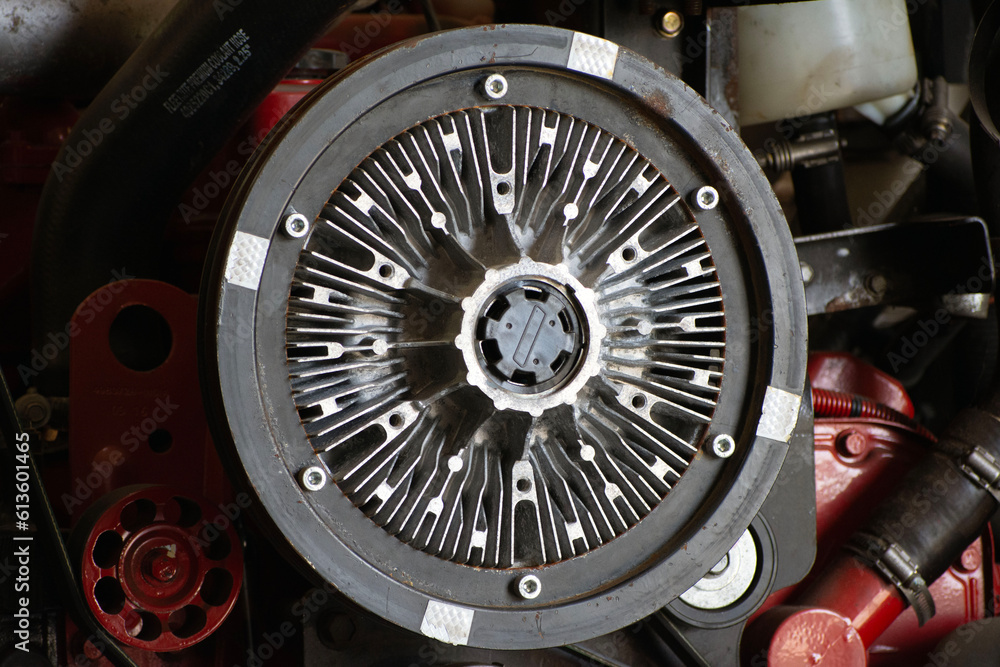 Close up of a large engine. 