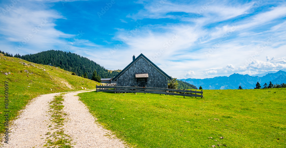 Hiking on the Schafberg hill, Austria. Schafberg by Sankt Wolfgang im Salzkammergut on lake Mondsee (moonlake, moon). Upper Austria (Oberosterreich), Salzburg.