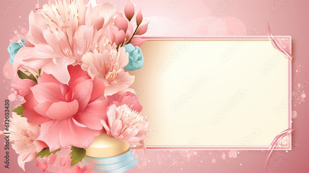 Card with Flowers - Vector Birthday Celebration with Exquisite Floral Elements and Empty Sign, Generative AI Card with Flowers - Vector Birthday Celebration with Exquisite Floral Elements and Empty Sign, Generative AI