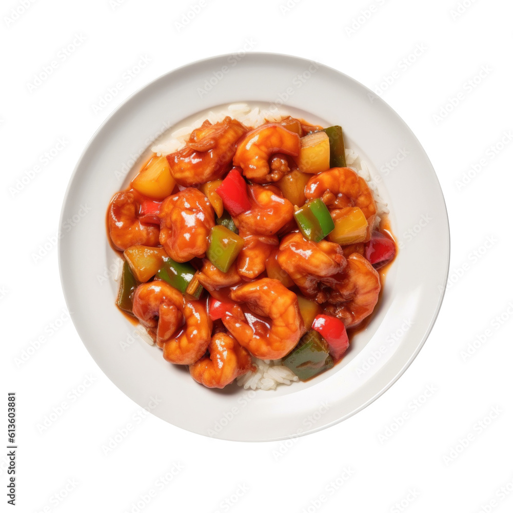 Delicious Bowl of Sweet and Sour Shrimp Isolated on a Transparent Background Delicious Bowl of Sweet and Sour Shrimp Isolated on a Transparent Background