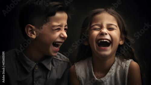 Boy and a girl laughing together.Created with Generative AI technology. © MP Studio