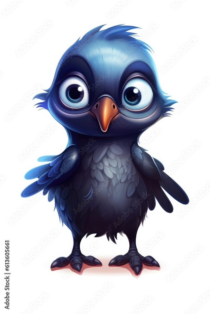 Cute baby Crow in Cartoon Style on white background - generative AI Cute baby Crow in Cartoon Style on white background - generative AI