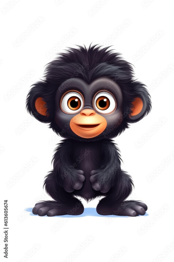 Cute baby Gorilla in Cartoon Style on white background - generative AI Cute baby Gorilla in Cartoon Style on white background - generative AI