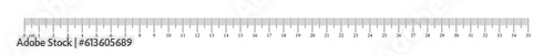 Measuring chart with 35 centimeters. Ruler scale with numbers. Length measurement math, distance, height, sewing tool. Vector illustration.