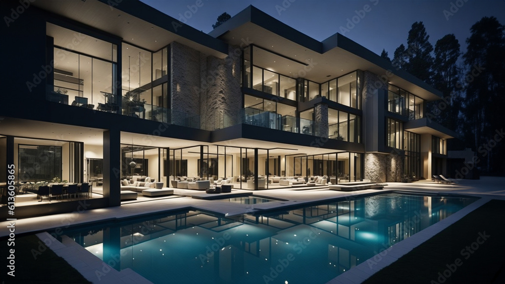Beautiful modern design architecture images of luxury home with pool