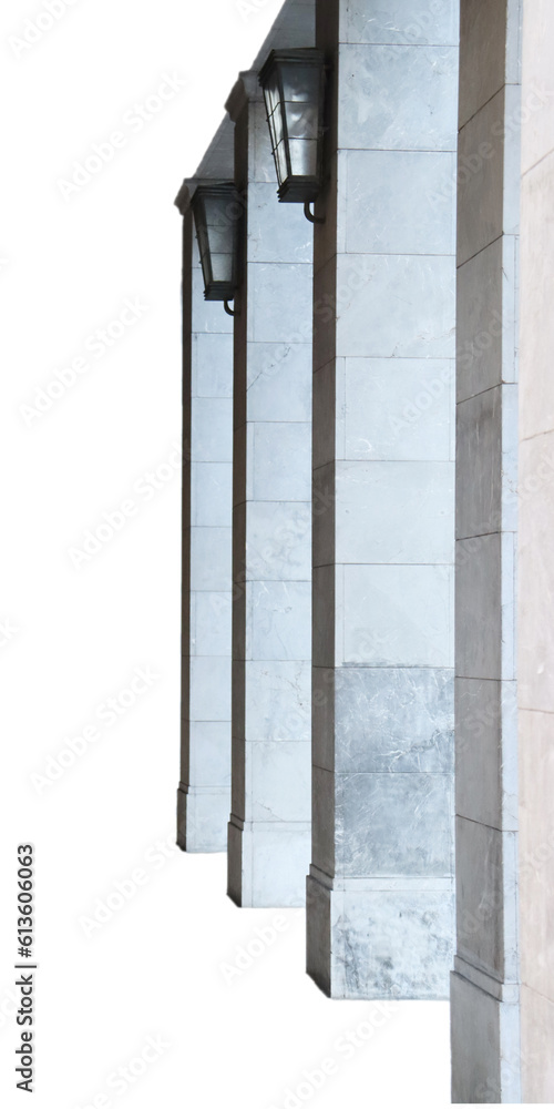 The arched stone colonnade with lanterns isolated PNG photo with transparent background. Urban architectural photography. High quality cut out scene element. Realistic image overlay The arched stone colonnade with lanterns isolated PNG photo with transparent background. Urban architectural photography. High quality cut out scene element. Realistic image overlay