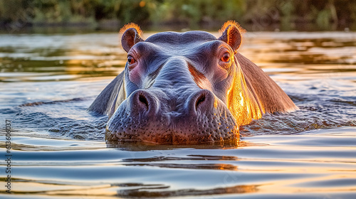 animal predator hippopotamus in water in nature in africa, made with Generative AI