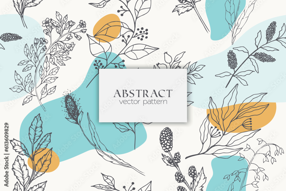 Seamless pattern with hand drawn abstract shapes and floral elements. Vector illustration. background design template Seamless pattern with hand drawn abstract shapes and floral elements. Vector illustration. background design template