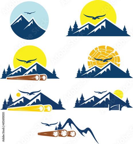 Set of abstract line mountain peak logo design